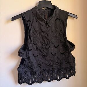 English Factory Black Eyelet Sleeveless Collared Tank